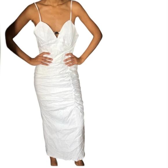 Zara Dresses & Skirts - ZARA Women's White LinenBlend Spaghetti Strap Dress W/Ruching Details Sz Small